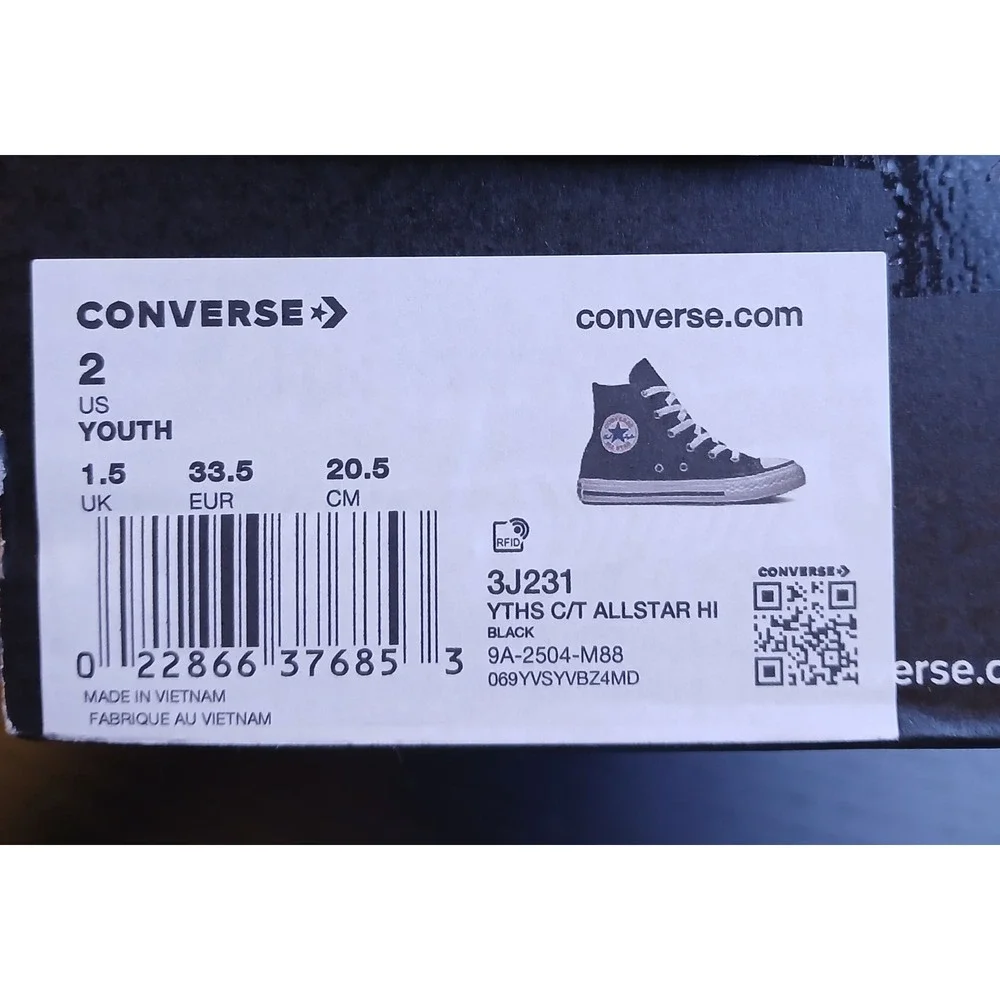 Converse Chuck Taylor All Star High Top Black Youth Sneakers 3J231 Size 2